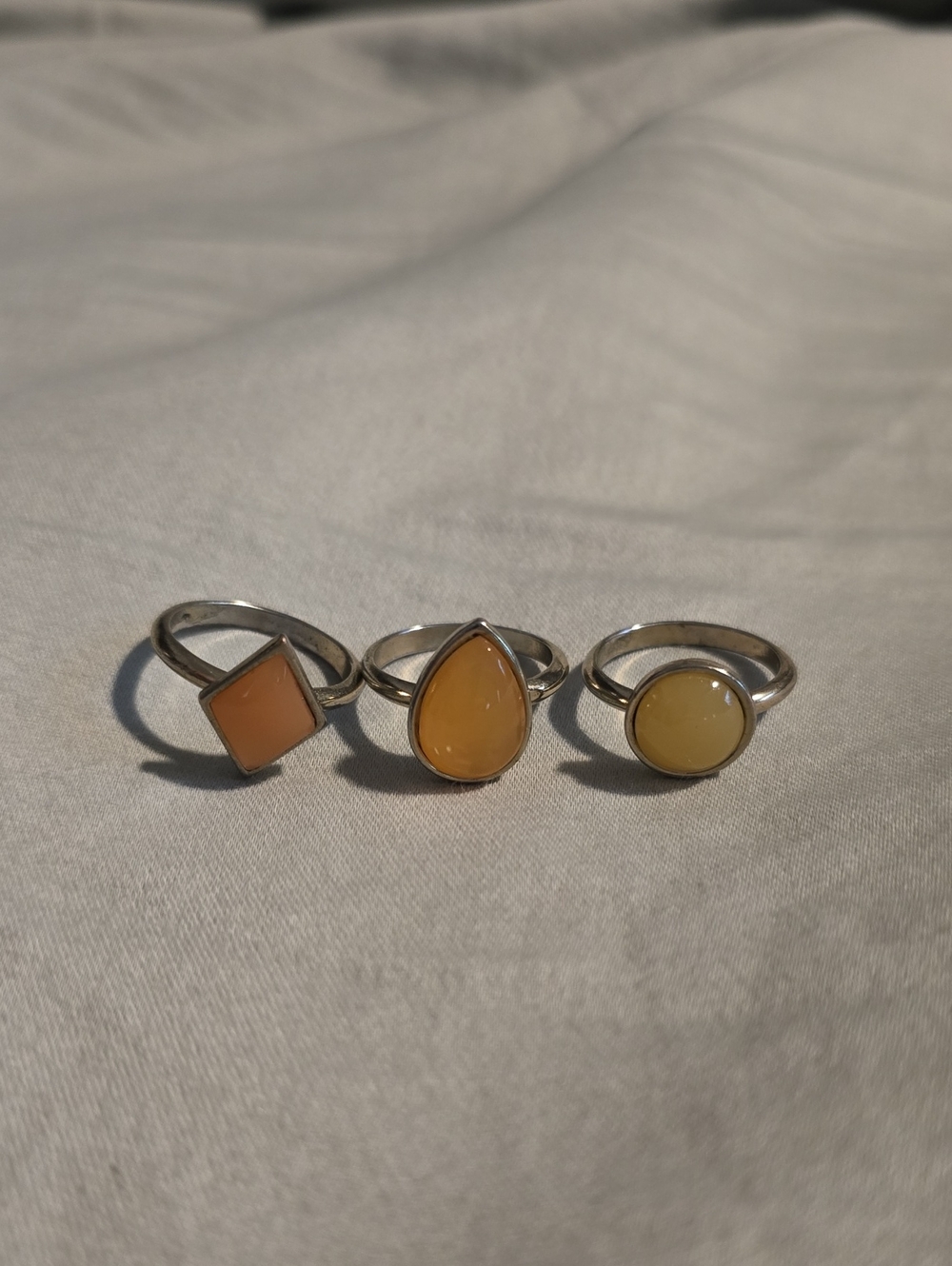 Silver Yellow Stone Ring Trio